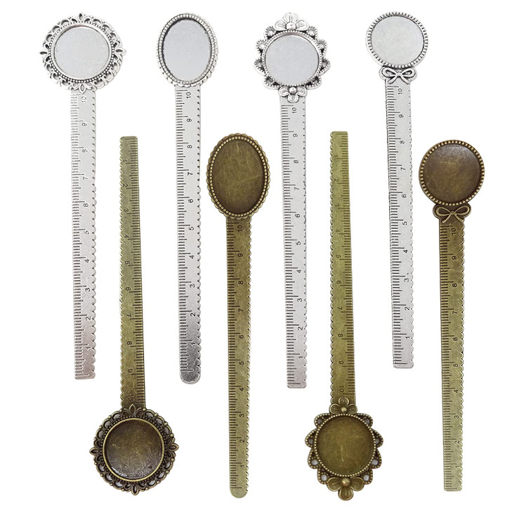 Honbay 8PCS Metal Bookmark Ruler Book Page Marker Retro Ruler Bookmark Pendant Tray Kit for School Office Supplies and Book Gifts Making (4 Styles, 2