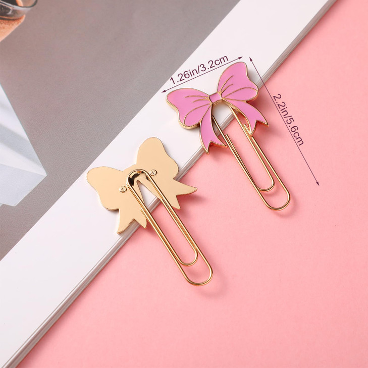 Skyygemm 6 Pcs Pink Bow Paper Clips Cute Large Paperclips Coquette Metal Paper Clip Preppy Bookmarks Planner Clips for Office Home Supplies Gifts Wed