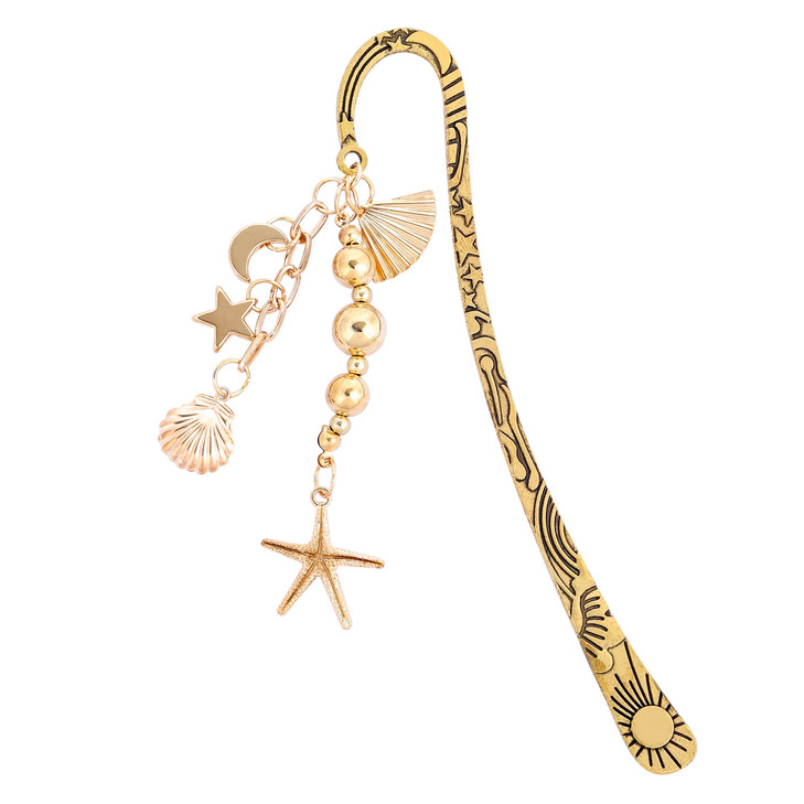 Berirexrion Charm Metal Bookmark Gifts - Seashell Starfish Book Marks for Reading Women Girls Funny Gold Y2k Beads Aesthetic Page Marker for Sea Ocea