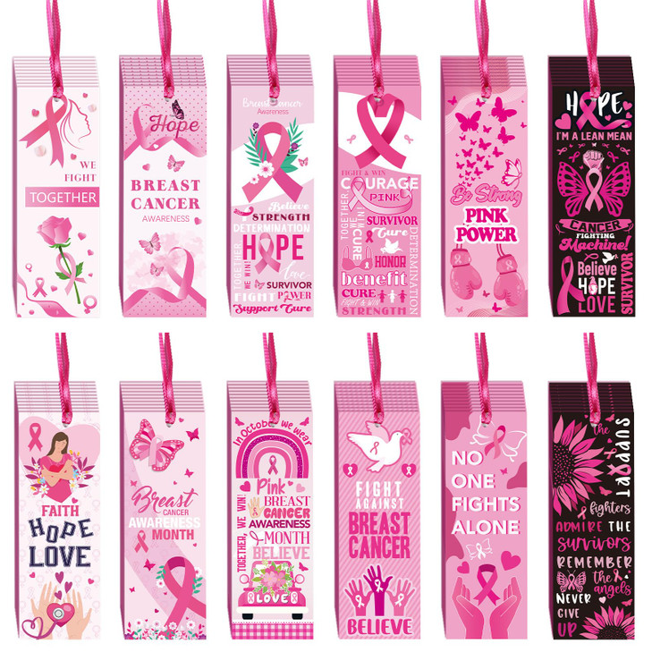 Gersoniel 120 Pcs Breast Cancer Awareness Bookmarks Bulk Pink Ribbon Book Marks Items Hope Faith Inspiring Tags Accessories for Breast Cancer Women P