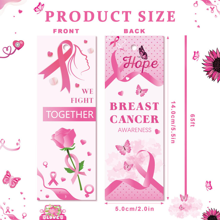 Gersoniel 120 Pcs Breast Cancer Awareness Bookmarks Bulk Pink Ribbon Book Marks Items Hope Faith Inspiring Tags Accessories for Breast Cancer Women P