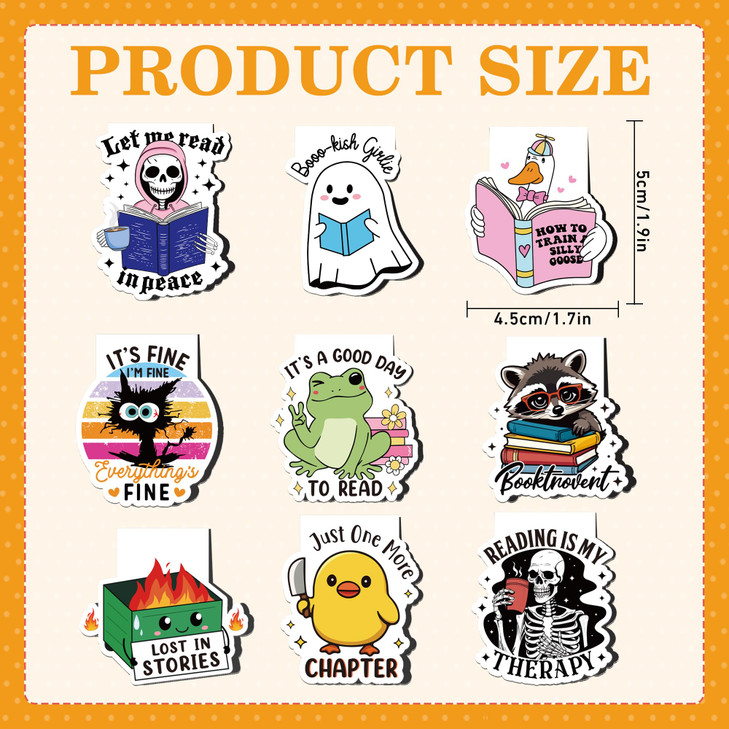 Funny Magnetic Bookmarks: 9 Pcs Booklovers Bookmark Clips, Fun Reading Book Mark for Reading Men Women, Halloween Birthday Gifts, Back to School Offi