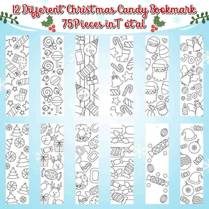 Color Your Own Bookmarks,Kids DIY Coloring Christmas Party Bookmarks Game Prize Art Craft Supplies Birthday Goodie Bag Fillers Classroom Reading Club