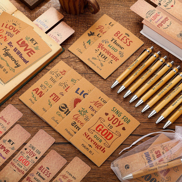 Sinmoe 120 Pcs Fathers Day Bible Gifts Set Include Bible Verses Bookmarks Christian Book Markers Scripture Ballpoint Pens Christian Notebooks White O