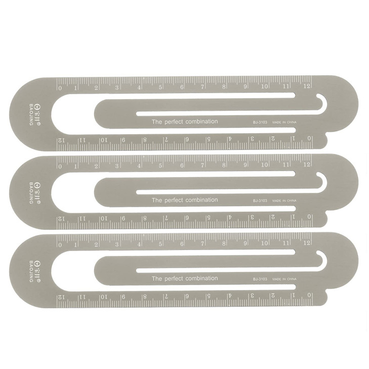 HARFINGTON 3pcs Straight Ruler 12cm Metric Aluminum Alloy Ruler Scale on Both Sides Hollow Paper Clip Design Bookmark Measuring Tool for Children Stu