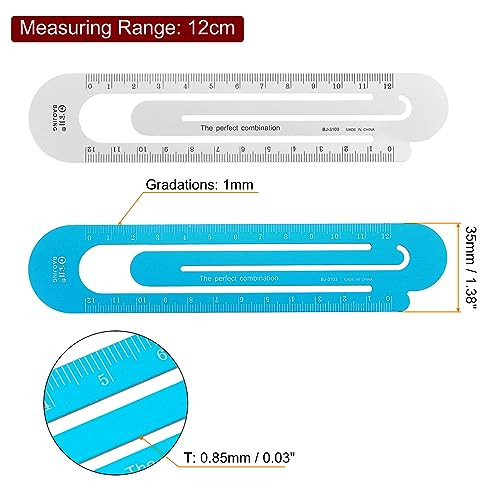 HARFINGTON Straight Ruler 12cm Metric Bookmark Clip Ruler Metal Aluminum Alloy Scale on Both Sides Measuring Scale Tool for Measure Study Reading Cla