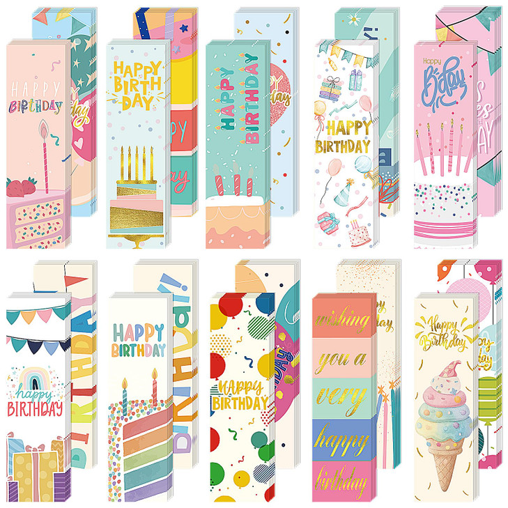 Skyygemm 100 Pcs Happy Birthday Bookmarks Bulk Happy Birthday Classroom Gifts for Kids Students Teacher Reward Back to School Birthday Party Favors C