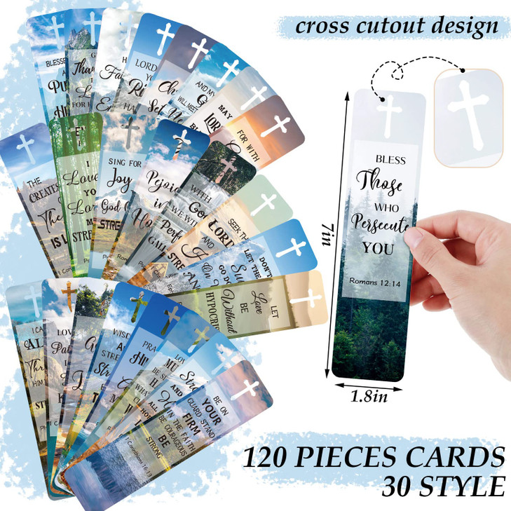 120 Pieces Bible Verses Bookmarks with Hollow Cross for Women Scripture Bookmarks Christian Book Markers for Women Men Church Gifts Supplies (Landsca