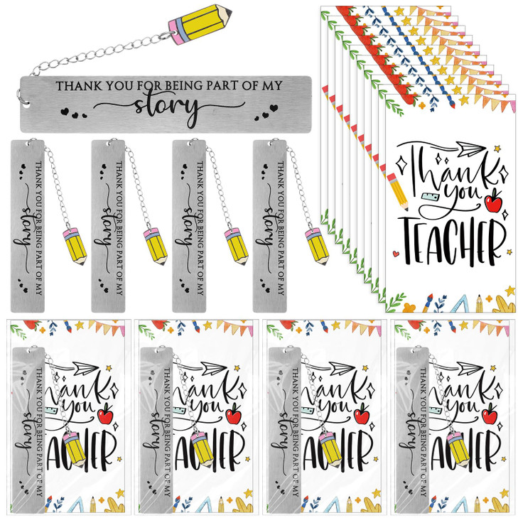 Skyygemm Teacher Gifts Metal Bookmarks with Pencil Pendent Thank You Card Appreciation Gift from Students 2025 Preschool Teacher Retirement Christmas