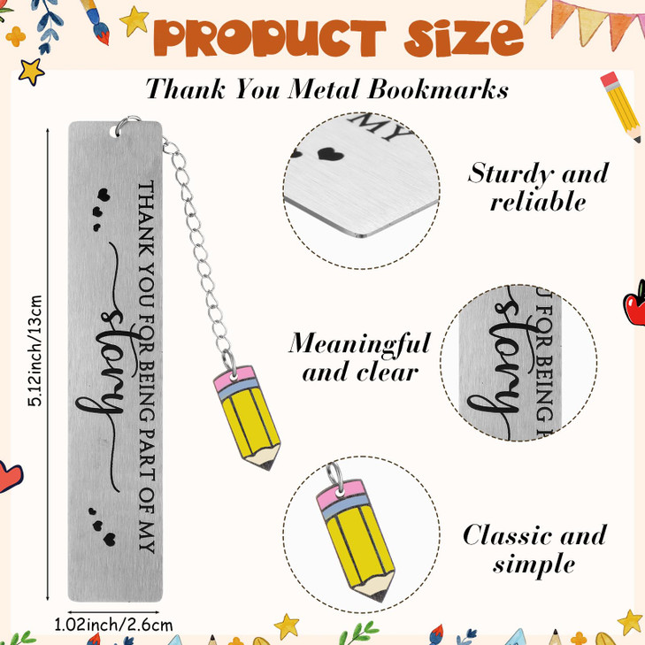 Skyygemm Teacher Gifts Metal Bookmarks with Pencil Pendent Thank You Card Appreciation Gift from Students 2025 Preschool Teacher Retirement Christmas