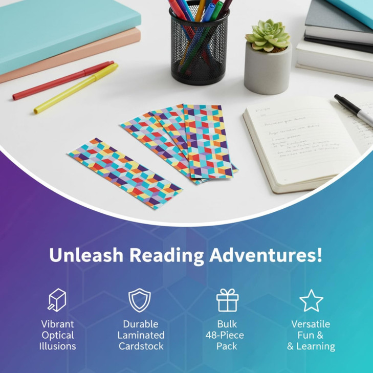 Laminated Optical Illusion Bookmarks - 48 Pieces - Educational and Learning Activities for Kids