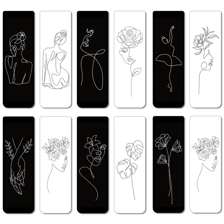Outus 24 Pieces Magnetic Bookmarks Minimalist Line Abstract Art Magnet Book Mark Christmas Party Gift Supplies Markers Page Female Face Aesthetic Rea