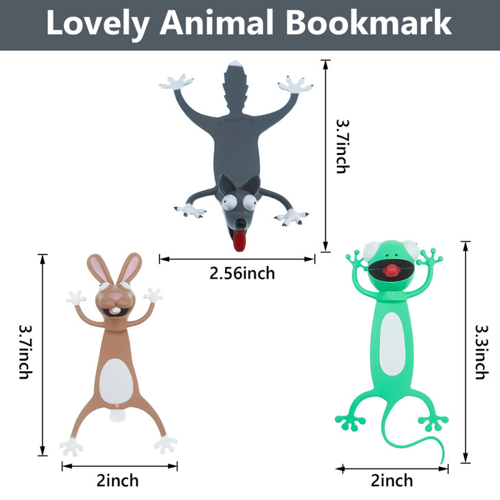3 Pieces 3D Cartoon Animal Bookmark Wacky Animal Cute Squashed Bookmarks Set, Reading Presents, Party Favors