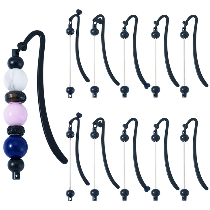 Beadthoven 10pcs DIY Beadable Bookmarks Blank Bars Black Heart Beaded Book Marks for Beads Craft Jewelry Pendant Gifts Making Supplies for Students O