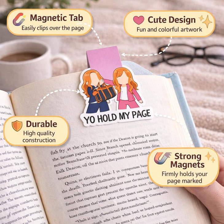 YJ PREMIUMS 4PC Funny Magnetic Bookmarks | Fun Cute Magnet Book Marks Reading Lost Hot Girls Read Books You were Right Here for Women Work Adults Tra