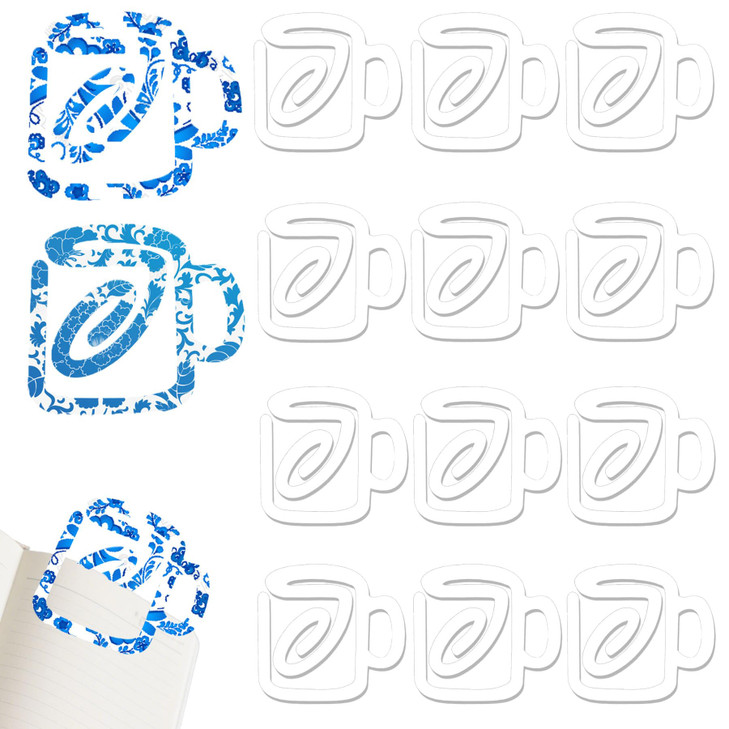 Frinnovan, 12 Pack Sublimation Paper Clips Blanks Jumbo Acrylic Bookmarks Large Clear Paperclips for Office Business DIY Supplies Cute Cup Shaped