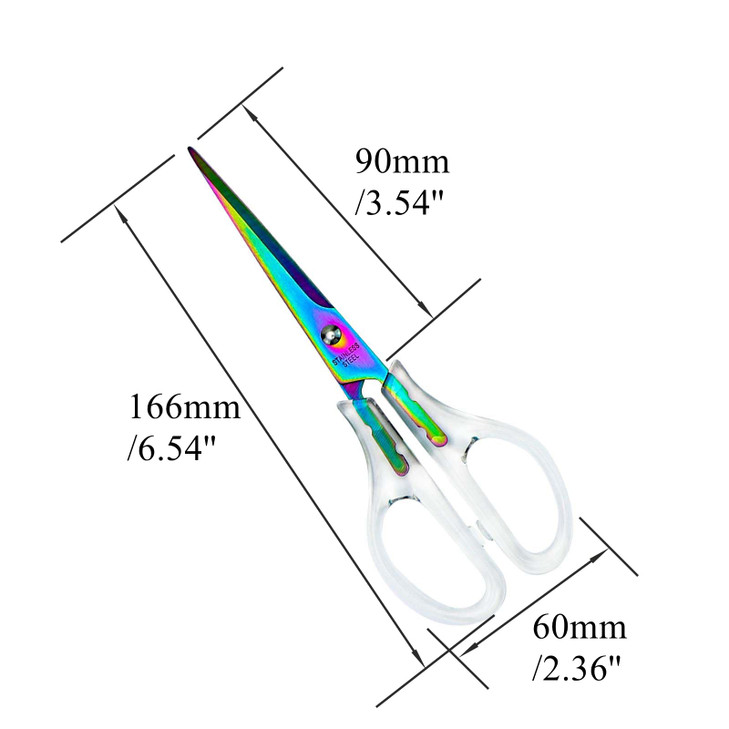6.5" Clear Acrylic Scissors Rainbow Scissors Metal Blades Office Cutting Shears for Desk Craft Supplies Home Office School Accessories