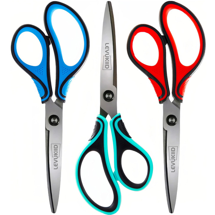 Scissors All Purpose 3 Pack, Office scissors,Sharp Pointed Tip & Comfort Grip, Multipurpose Scissors for Adult, Office, Craft, Sewing, Kitchen, Schoo