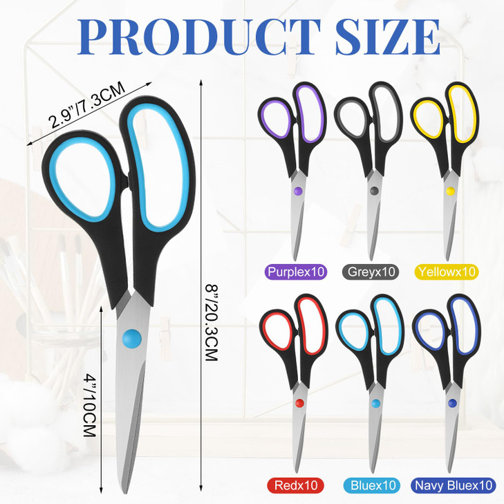WILLBOND Scissors Bulk 8" Multipurpose Professional Heavy Duty Multicolor Sewing Stainless Steel Scissors Set for Office Home Sewing Fabric