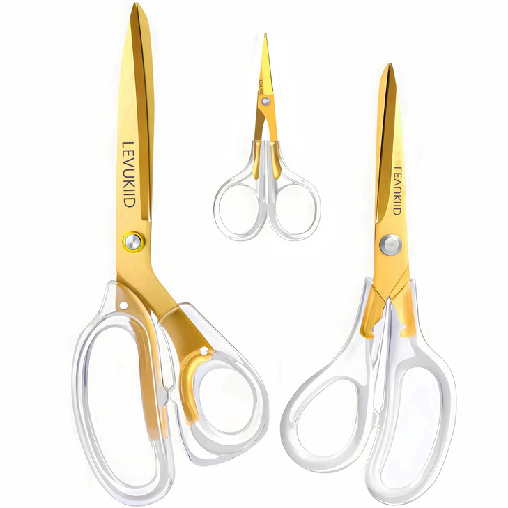 scissors all purpose, Titanium Coated Blades and Ergonomic Clear Handle, Clear Gold scissors for Office Desk, Modern Design for Craft, Sewing, fabric
