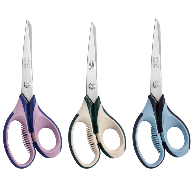 LIVINGO 3 Pack Office Scissors All Purpose  Titanium Coated Blades, Ergonomic Colorful Handles, Sharp Heavy Duty Shears for Home, Office, and Craft
