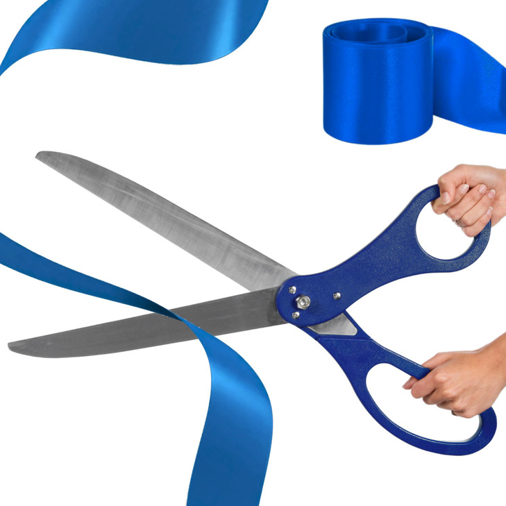 Grand Opening Ceremony Kit  25 Inch Giant Blue Scissors for Ribbon Cutting and Blue Satin Ribbon for Inaugurations Special Events