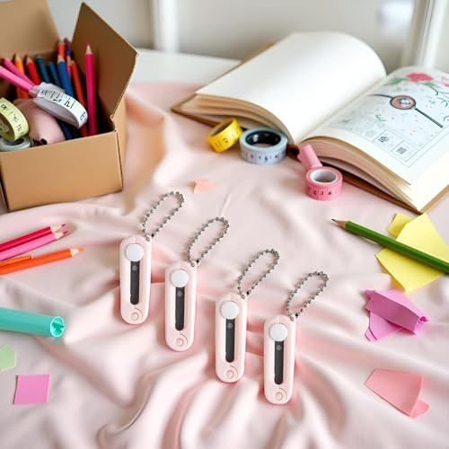 4Pcs Pink Folding Scissors Safe Portable Travel Foldable Telescopic Cutter Pocket Mini Scissor with Keychain for Cutting, Scrapbooking, Crafting, Sew