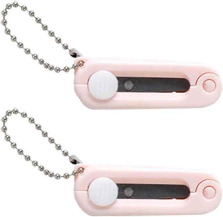 2Pcs Pink Keychain Scissors,Folding Scissors,Safe Portable Travel,Foldable Telescopic Cutter Pocket,Mini Scissor with Keychain for Cutting, Scrapbook