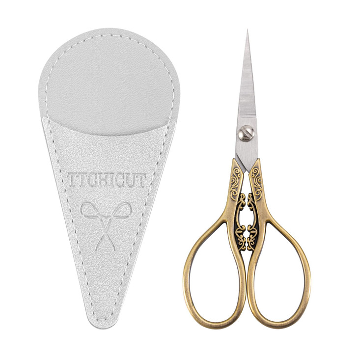 Vintage European Style Stainless Steel Auspicious Clouds Scissors for Needlework, Embroidery, Sewing, Craft, Art Work & Everyday Use, with PU Leather