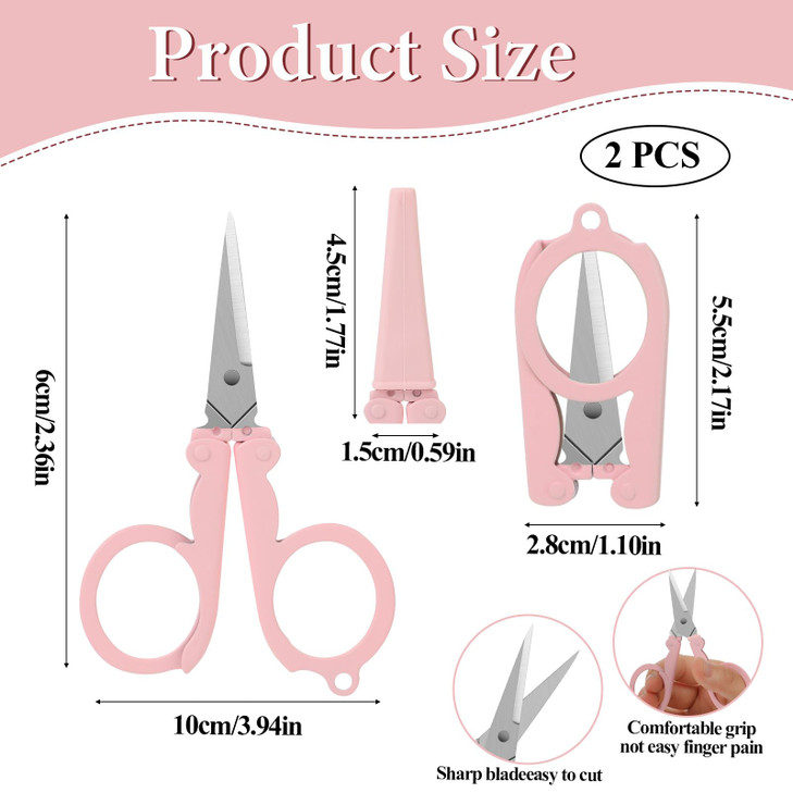 2Pcs Mini Folding Badge Reel Scissors Stainless Steel Scissors with Safety Cap - Mini Shear Tiny Cutter for Crafting, Sewing, Travel