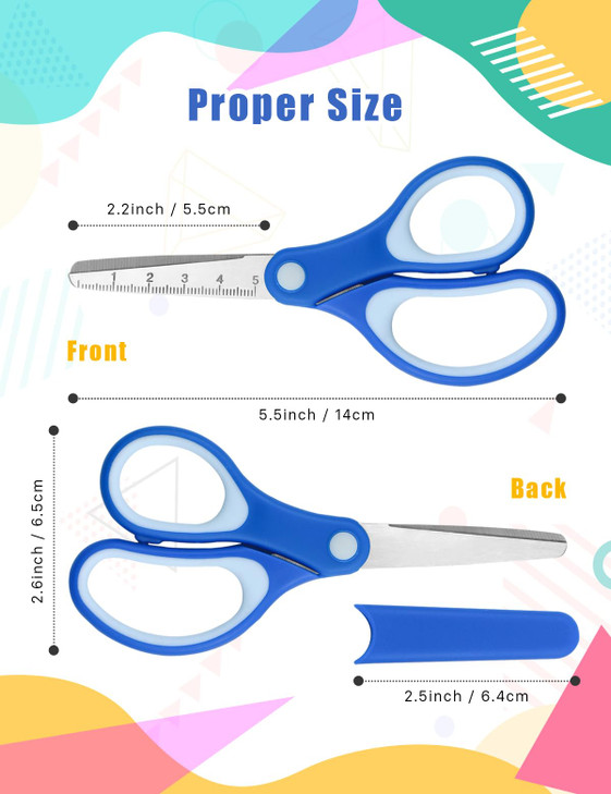 GAUENEEN 3 Pcs Kids Scissors, Right Left Handed Use, Safety Toddler Scissors with Cover for Craft Classroom, 5.71 Inches