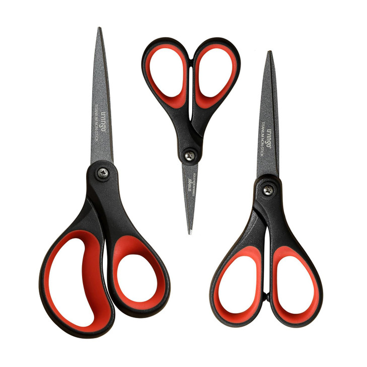 LIVINGO 3 Pack Titanium Scissors All Purpose - Non Stick Stainless Steel Sharp Scissors Set Heavy Duty for Office School Sewing Crafting Cutting Fabr
