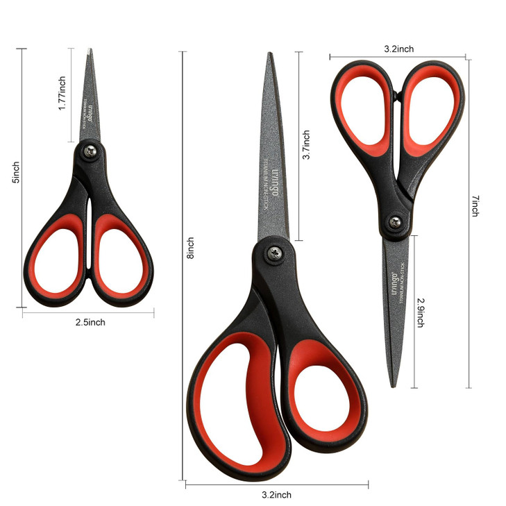 LIVINGO 3 Pack Titanium Scissors All Purpose - Non Stick Stainless Steel Sharp Scissors Set Heavy Duty for Office School Sewing Crafting Cutting Fabr