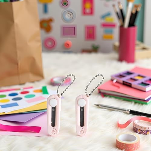 2Pcs Pink Keychain Scissors,Folding Scissors,Safe Portable Travel,Foldable Telescopic Cutter Pocket,Mini Scissor with Keychain for Cutting, Scrapbook