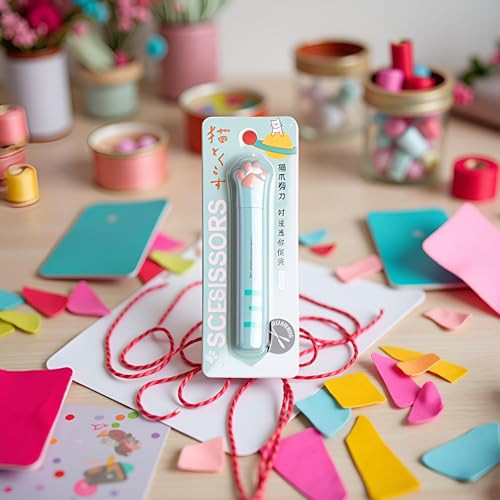 Blue Multi-Purpose Mini Portable Functional Sewing Scissors Lovely Cats Paws Design for Art Crafts Projects Craft Scissors