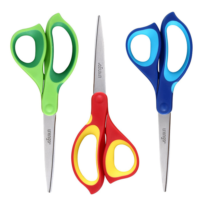 LIVINGO Left Handed Scissors All Purpose - 3 Pack 8.5 Inches Stainless Steel Sharp Adult Scissors for School Office Home Crafting Sewing Cutting Fabr
