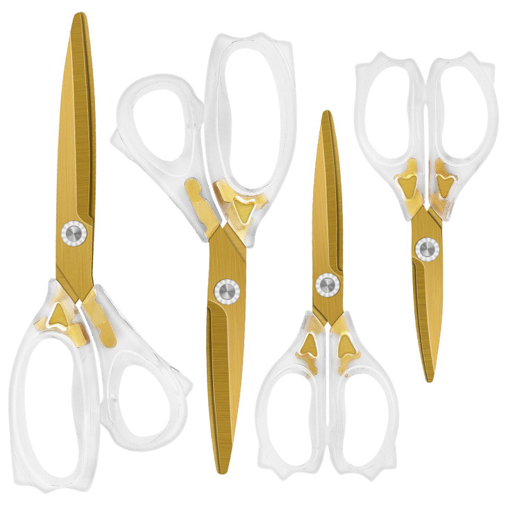 Uaugulft Acrylic Scissors, Ultra-Sharp Titanium Coated Blades and Ergonomic Clear Handle, Clear Gold Sscissors for Office Desk, Modern Design for Cra