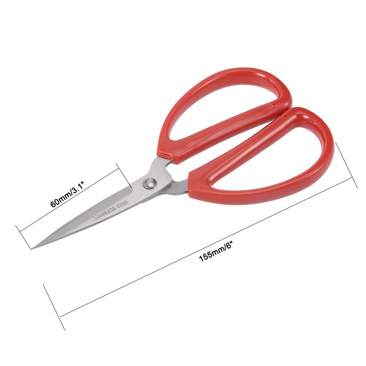 uxcell 6 Inch Stainless Steel Scissor for Office Home Cutting, Straight Red Handle