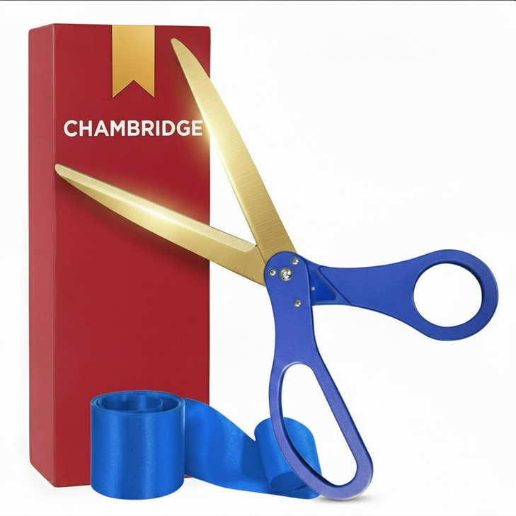 Big Ribbon Cutting Ceremony Kit - 25 Inch Blue Scissors for Grand Opening and Blue Satin Ribbon for Grand Events Business Openings and Inaugurations