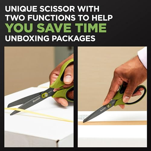 Scotch Non-Stick Unboxing Scissors, Dual-Function Scissors and Boxcutter, 8-inch