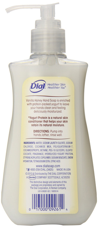 Dial Liquid Hand Soap, Vanilla Honey with Protein Packed Yogurt, 7.5 Fl Oz, Packaging may vary