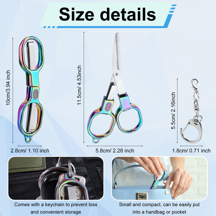 2pcs Mini Folding Scissors, Portable Small Travel Foldable Cutters with Tiny Metal Key Ring Safety Retractable Badge Stainless Steel Cutting Tool Cra