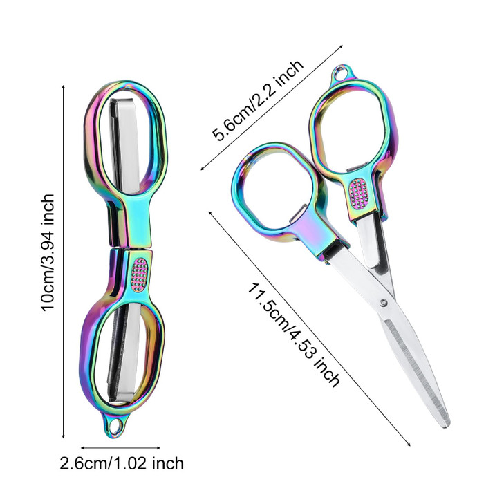 2pcs Mini Folding Scissors, Portable Travel Scissors Safety Collapsible Scissors Badge Reel Scissors Small Foldable Purse Scissors Retractable Keycha