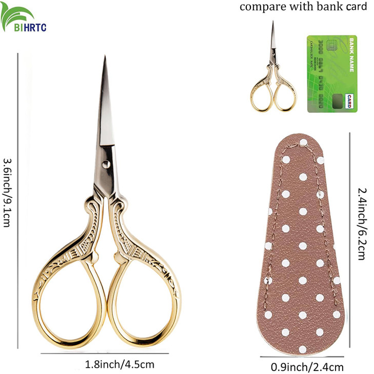 BIHRTC 3.6Inch Vintage Crochet Scissors - Small Embroidery Scissors with Stainless Steel Sharp Pointed Blades - Ideal for Sewing, Craft, DIY & Artwor