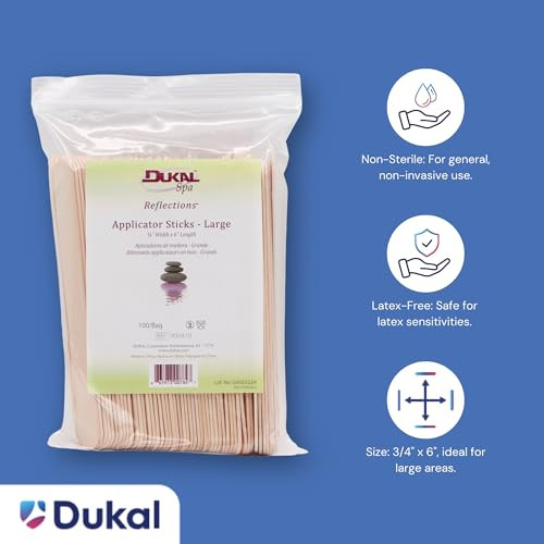Dukal Large Wooden Wax Sticks - Body Hair Removal Applicator for Waxing, ¾ x 6 (Pack of 100)