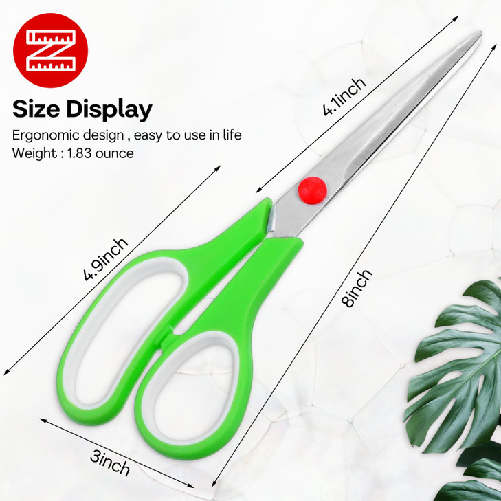 Mekueeex Modern Multipurpose Scissors, 8" Bulk 24-Pack, Stainless Steel, Ambidextrous, Red, Blue, Green, Black