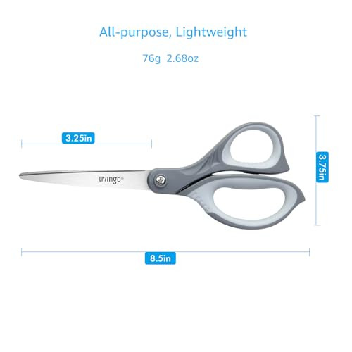 LIVINGO 3 Pack Scissors for Office: Sharp Stainless Steel Shears Heavy Duty All Purpose for Cutting Crafting Paper Fabric, Gray Comfort Handles, 8.5