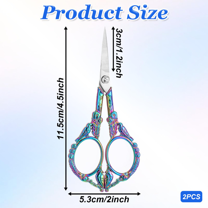 2 Pcs Embroidery Scissors Vintage Small Crochet Embroidery Thread Scissors with Comfortable Handles for Craft, Artwork, Sewing, Cross Stitch, Needlew