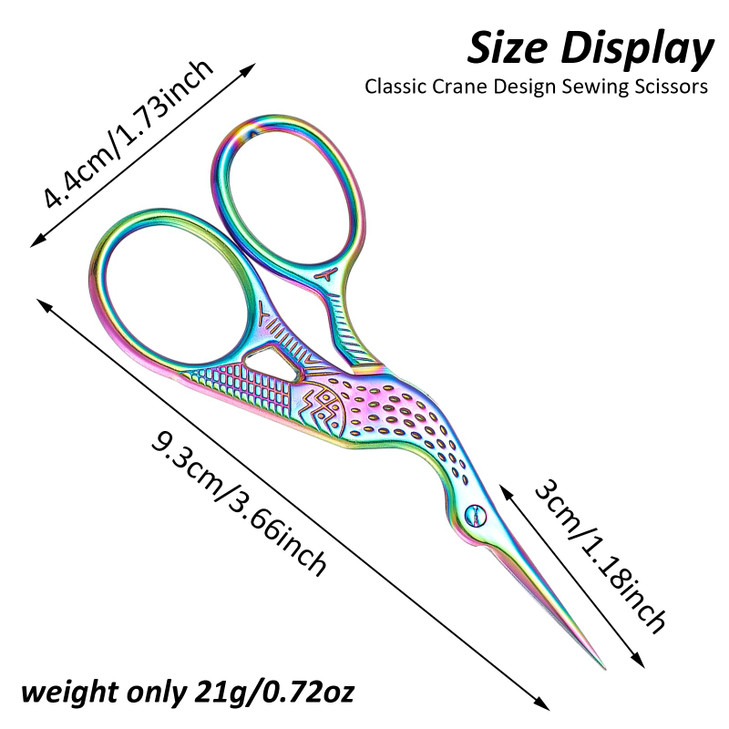 10 Pcs Stork Rainbow Stitch Scissors - 3.6 Inch Stainless Steel Small Craft Scissors for Cross Stitch, Sewing, Crochet & DIY Dressmaker Tools