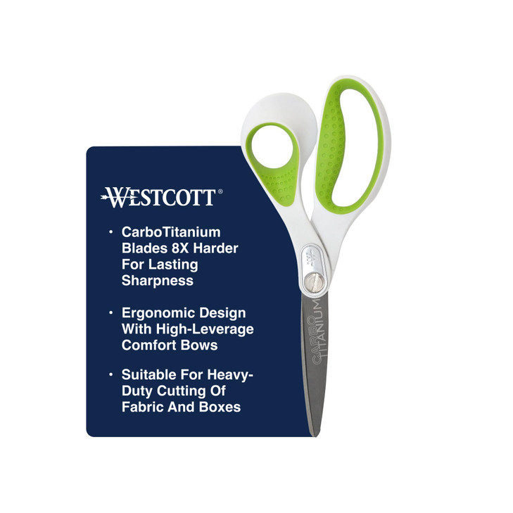 Westcott Heavy Duty CarboTitanium-Bonded 8" Straight Scissors - Durable Fabric Scissors for Heavy-Duty Cutting Tasks, Perfect for Home, Crafts, & Pro